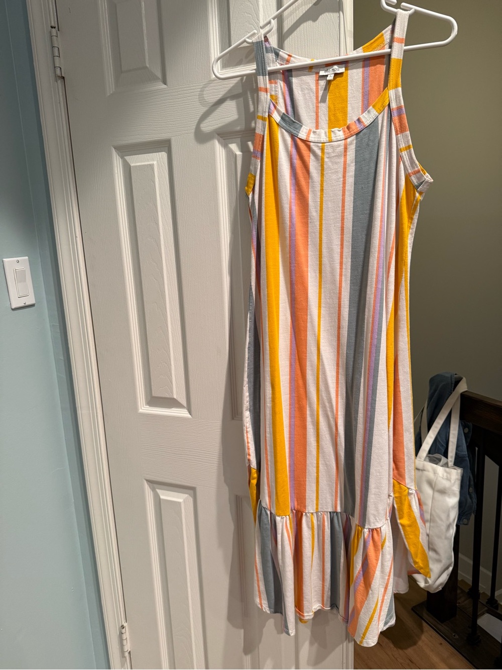 Ella Moss Multicolor Vertical Stripe Tank Dress in Yellow, Pink, Gray, White